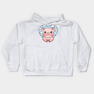 Pig in a heart with clouds Kids Hoodie